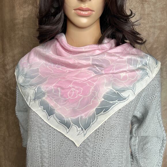 Vintage 90s Pastel Floral Rose Scarf Mesh Pink Gray Coquette Princess Cottage - Picture 2 of 6